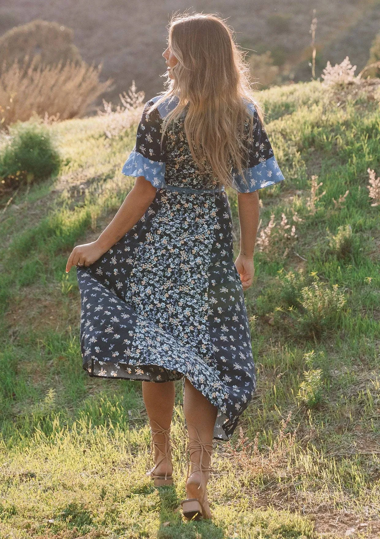 Multi Floral Short Sleeve Wrap Maxi Dress