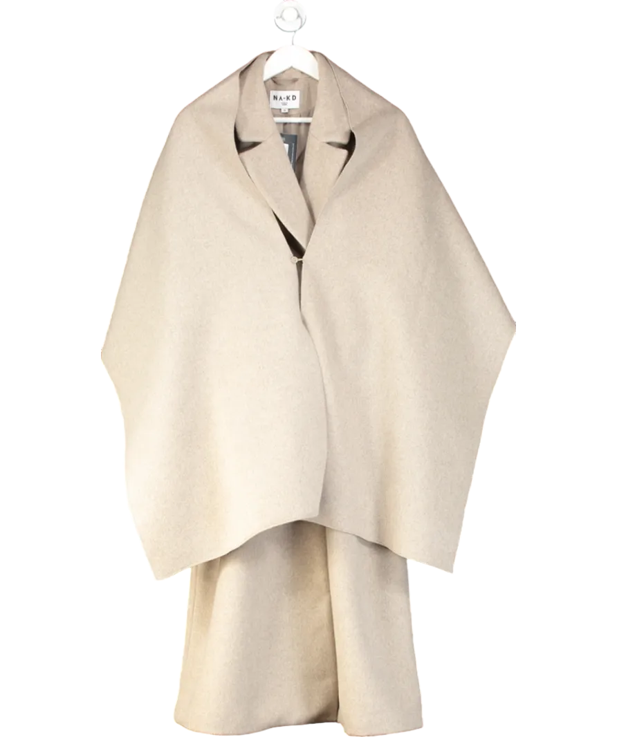 NA-KD Beige Wool Blend Scarf Detail Coat UK 8