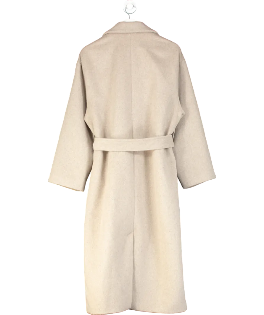 NA-KD Beige Wool Blend Scarf Detail Coat UK 8