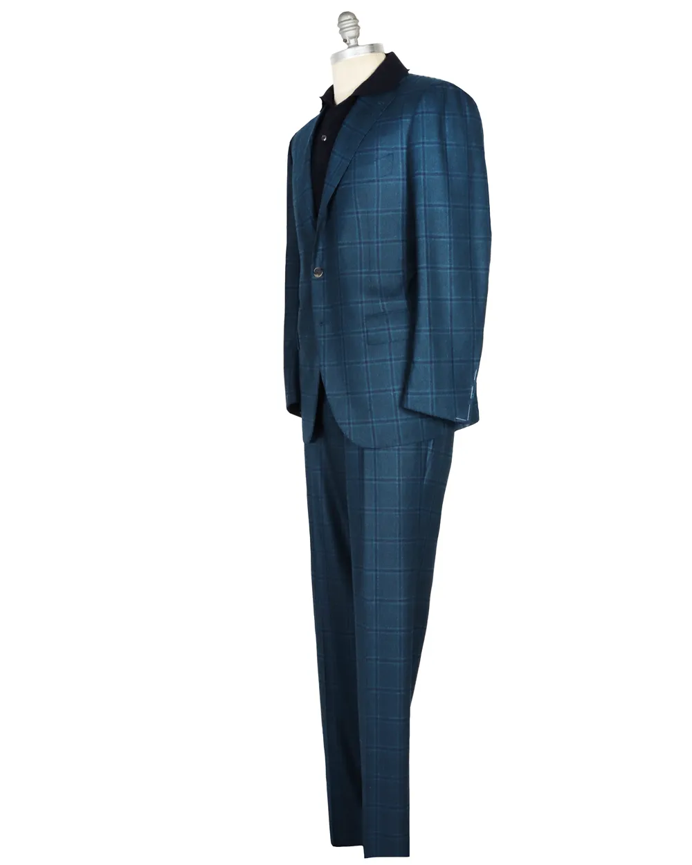 Navy and Teal Windowpane Check Suit