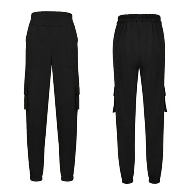 New Womens Casual High Waist Jogger Cargo Pants
