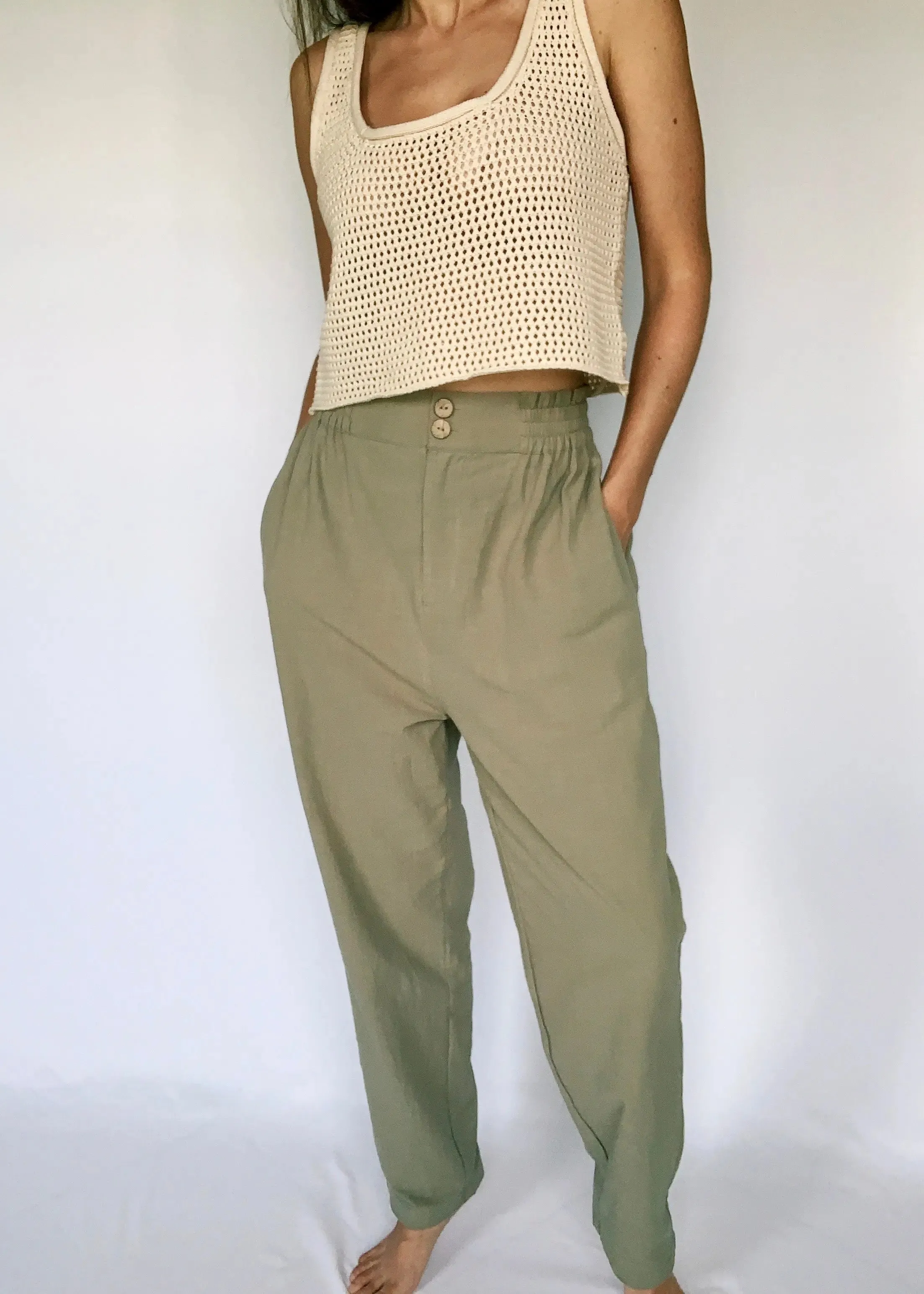Olive Elastic High Waist Pants