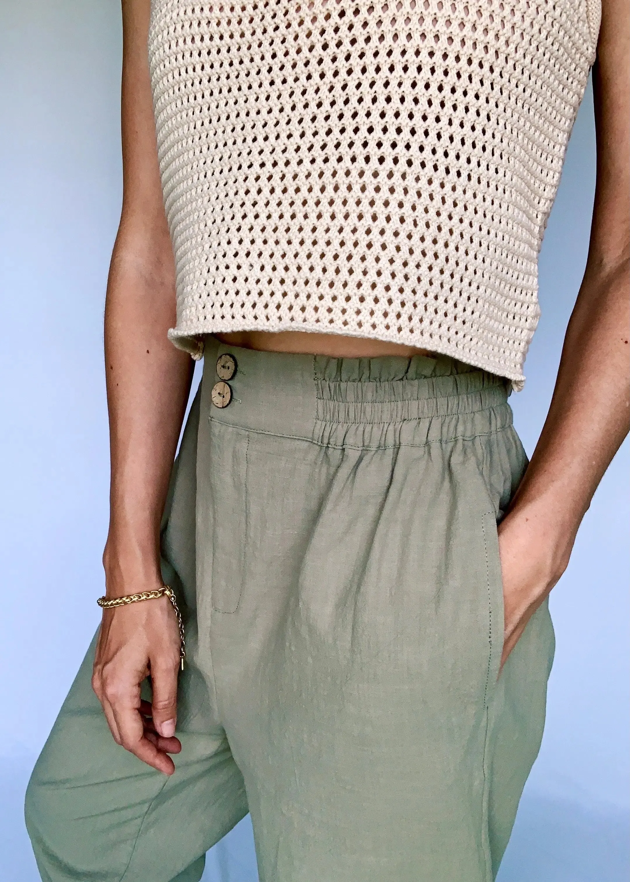 Olive Elastic High Waist Pants