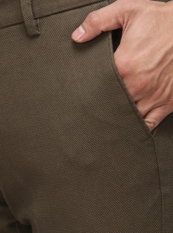 Olive Green Solid Super Slim Fit Casual Trouser | Greenfibre