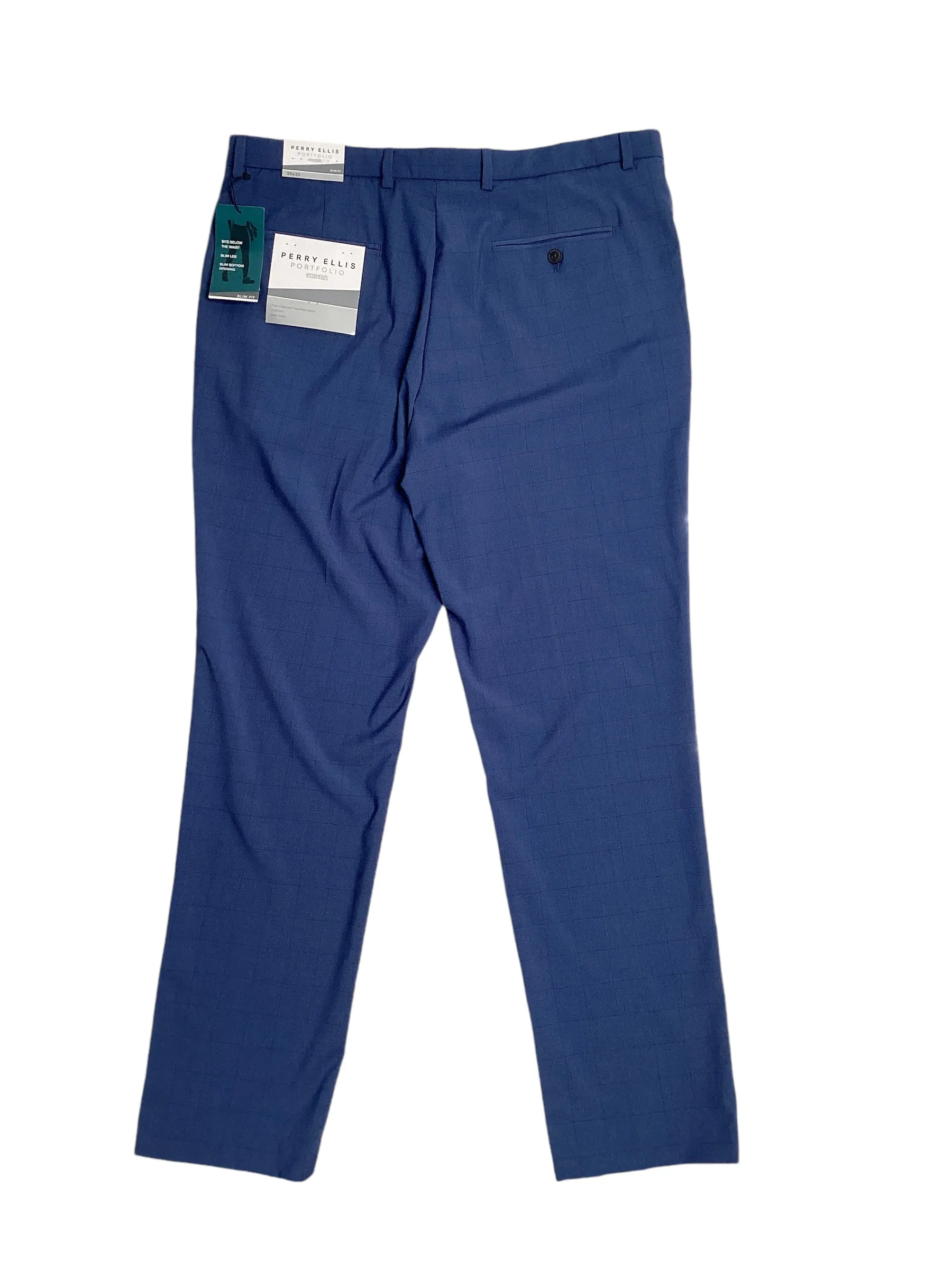 Perry Ellis Portfolio Mens Slim fit Dress Pants 34 / 30 Blue Check Stretch