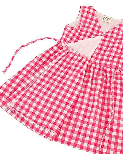 Pink Check Wrap Dress