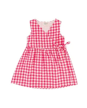 Pink Check Wrap Dress
