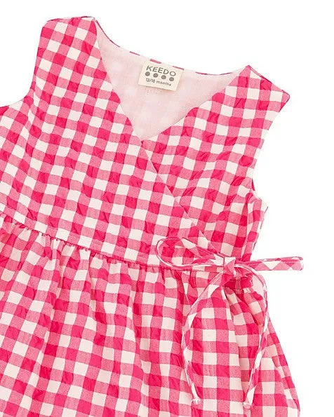 Pink Check Wrap Dress