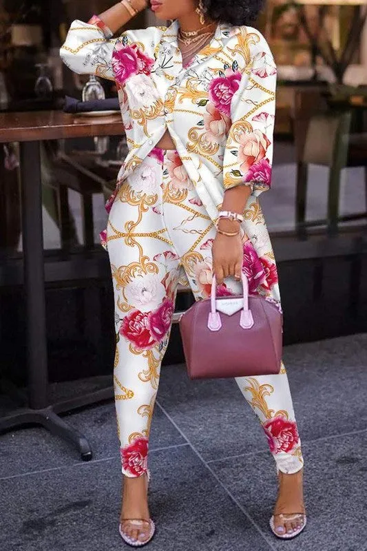 Printed Lantern High Waist Pants Set