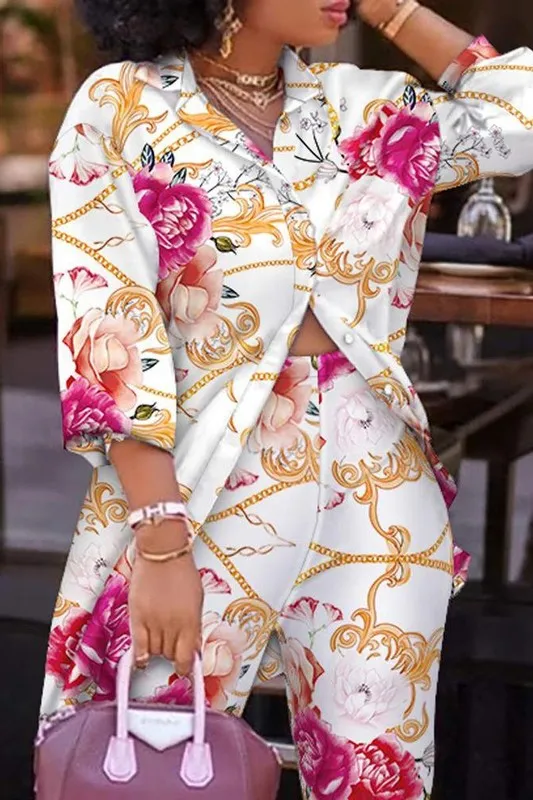 Printed Lantern High Waist Pants Set