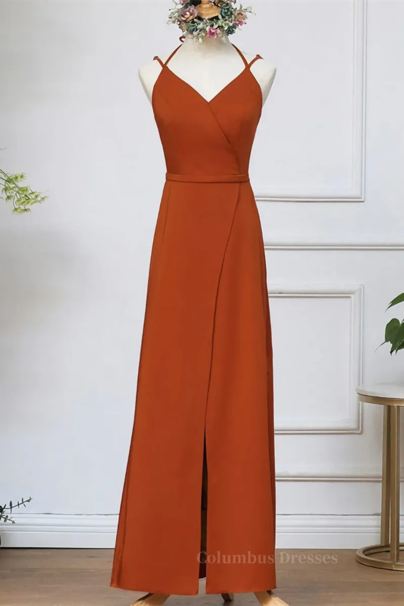 Rust Orange Wrap Bridesmaid Dress