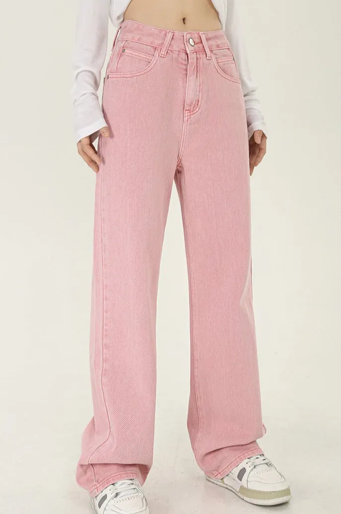 Sexy Sweet Girl Pink Heart Pastel High Waist Jeans Pants