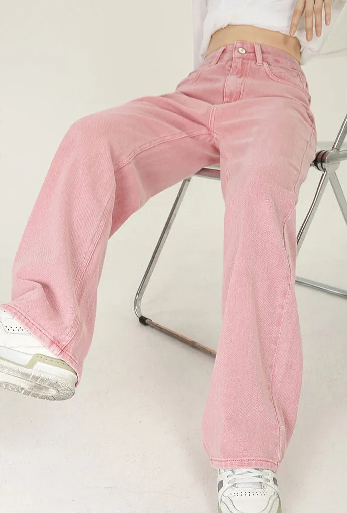 Sexy Sweet Girl Pink Heart Pastel High Waist Jeans Pants