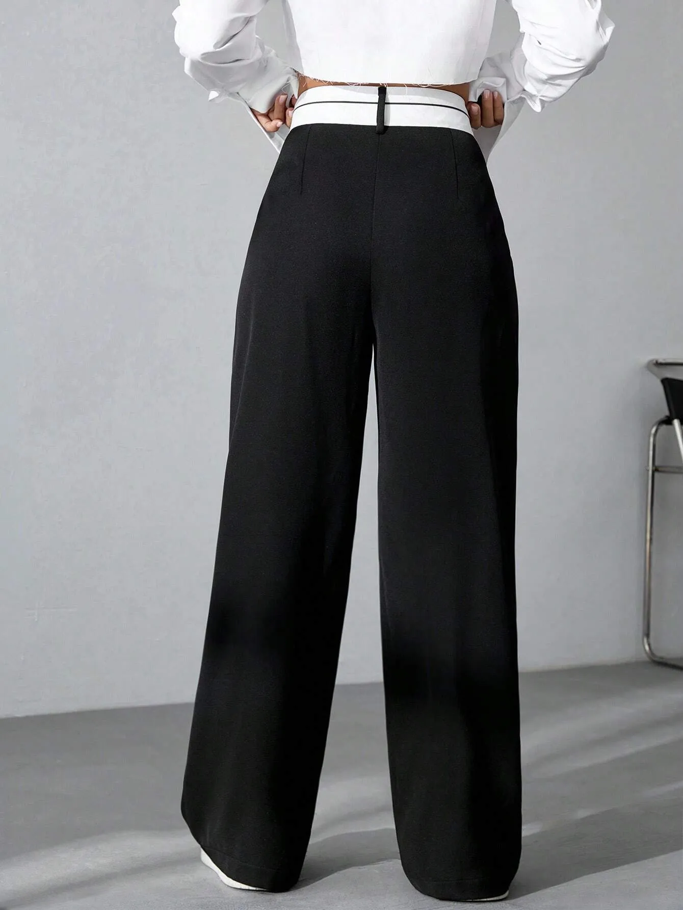 SHEIN MOOSTA Women's Color Block Wide Leg Pants
