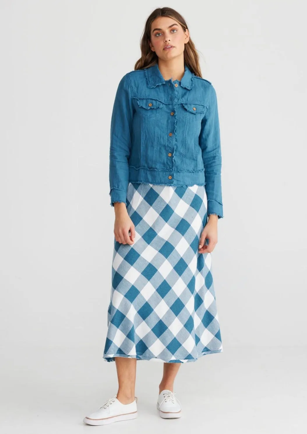 Sicily Skirt - Blue Steel Check
