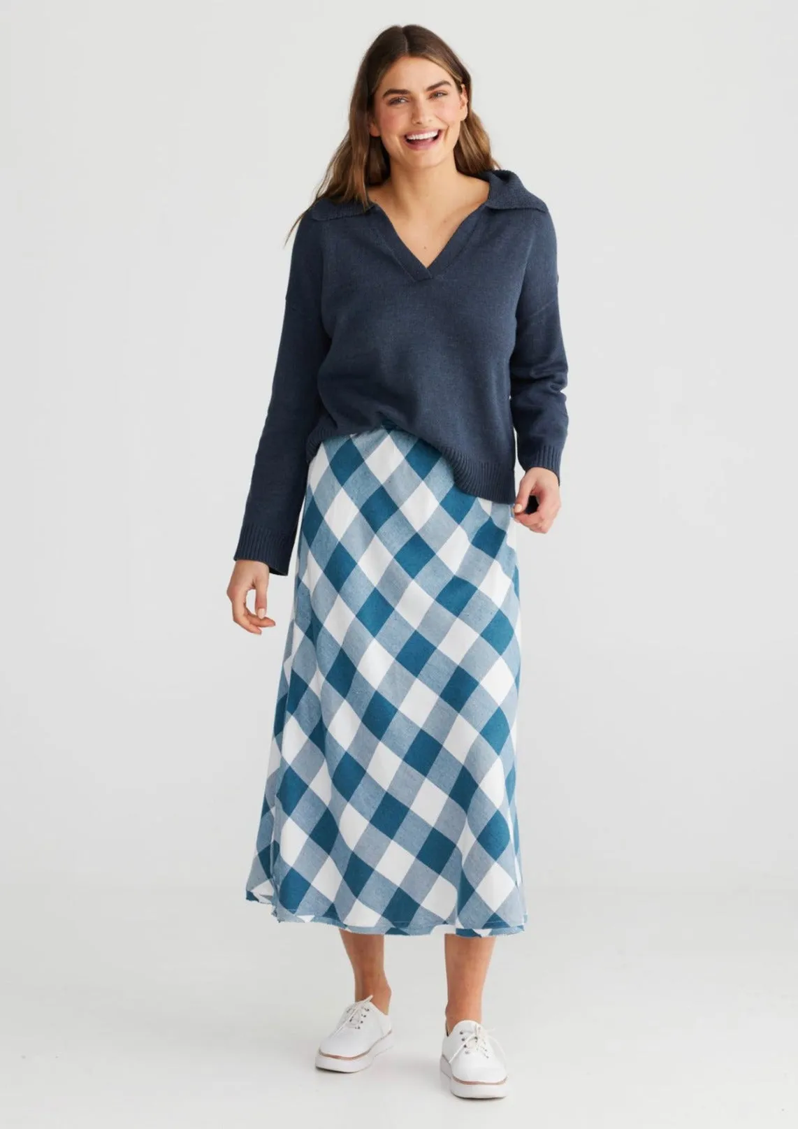 Sicily Skirt - Blue Steel Check