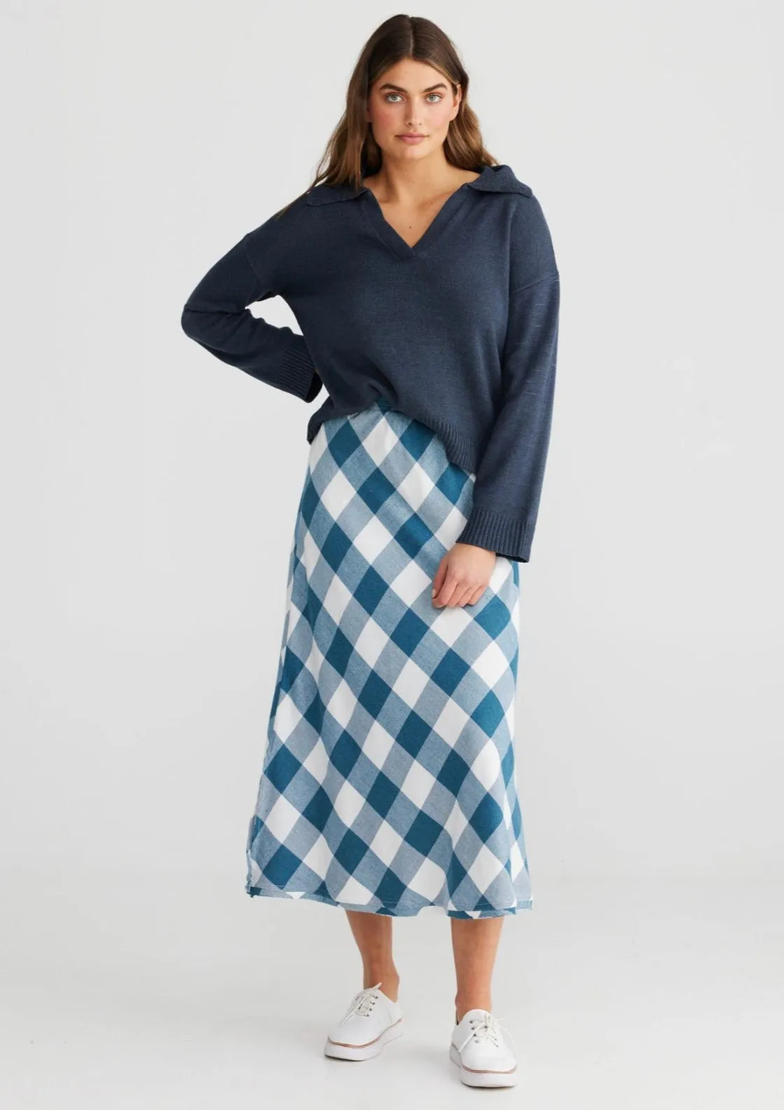 Sicily Skirt - Blue Steel Check