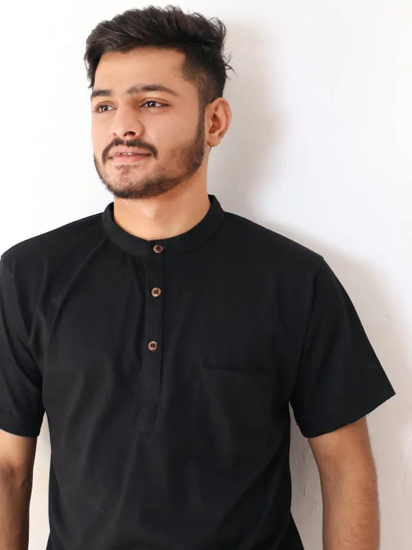 SN Men's Half Button T-Shirt Black
