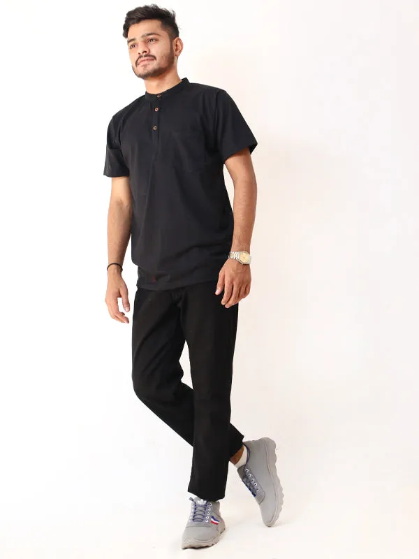 SN Men's Half Button T-Shirt Black