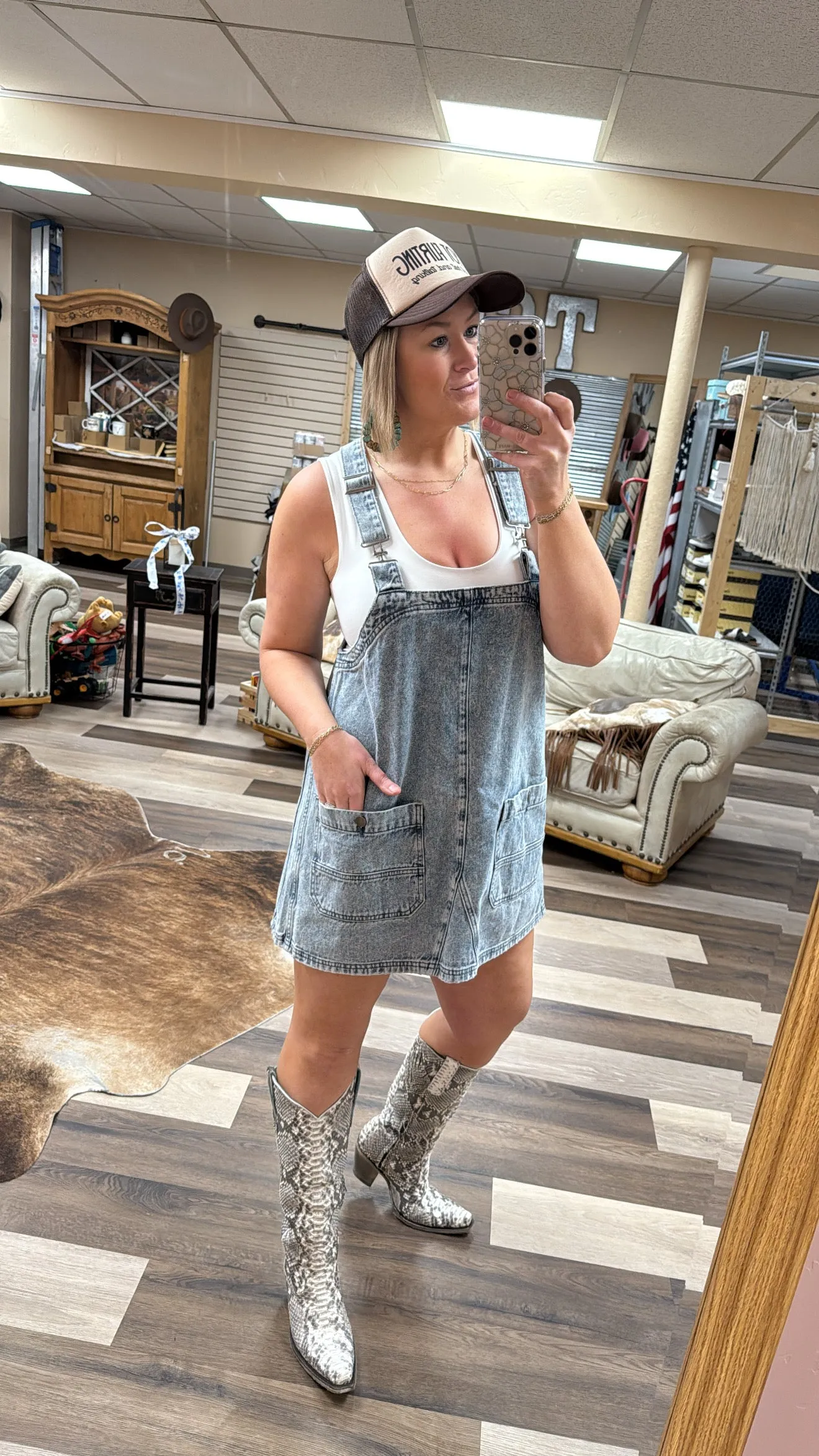 Snow Washed Mini Overall Dress