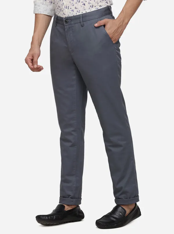 Steel Grey Solid Uno Fit Casual Trouser | JadeBlue