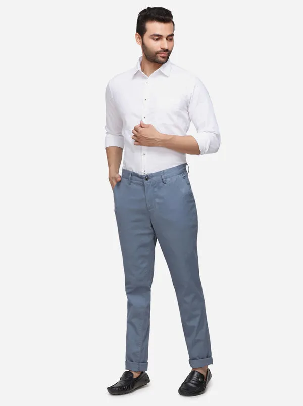 Stone Blue Solid Uno Fit Casual Trouser | JadeBlue