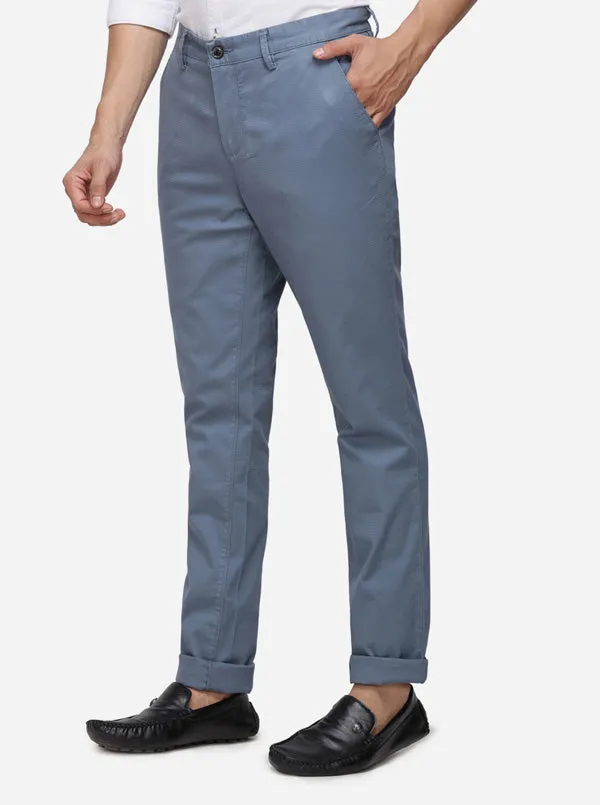 Stone Blue Solid Uno Fit Casual Trouser | JadeBlue