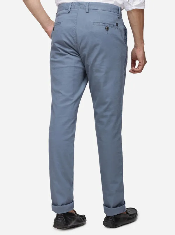 Stone Blue Solid Uno Fit Casual Trouser | JadeBlue