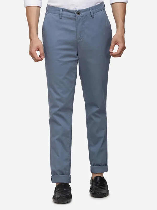 Stone Blue Solid Uno Fit Casual Trouser | JadeBlue