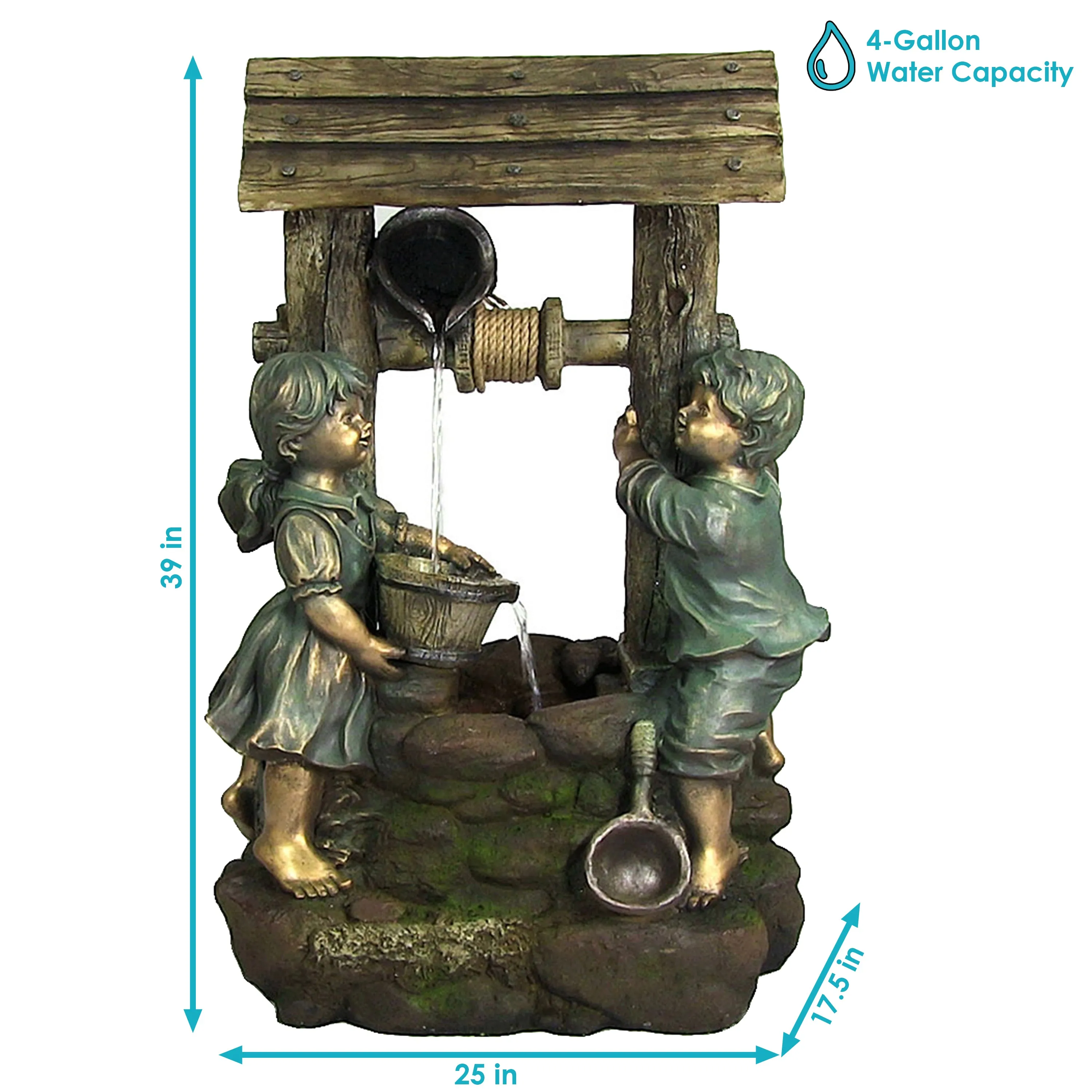 Sunnydaze Children at the Well Outdoor Water Fountain with LED Light - 39"