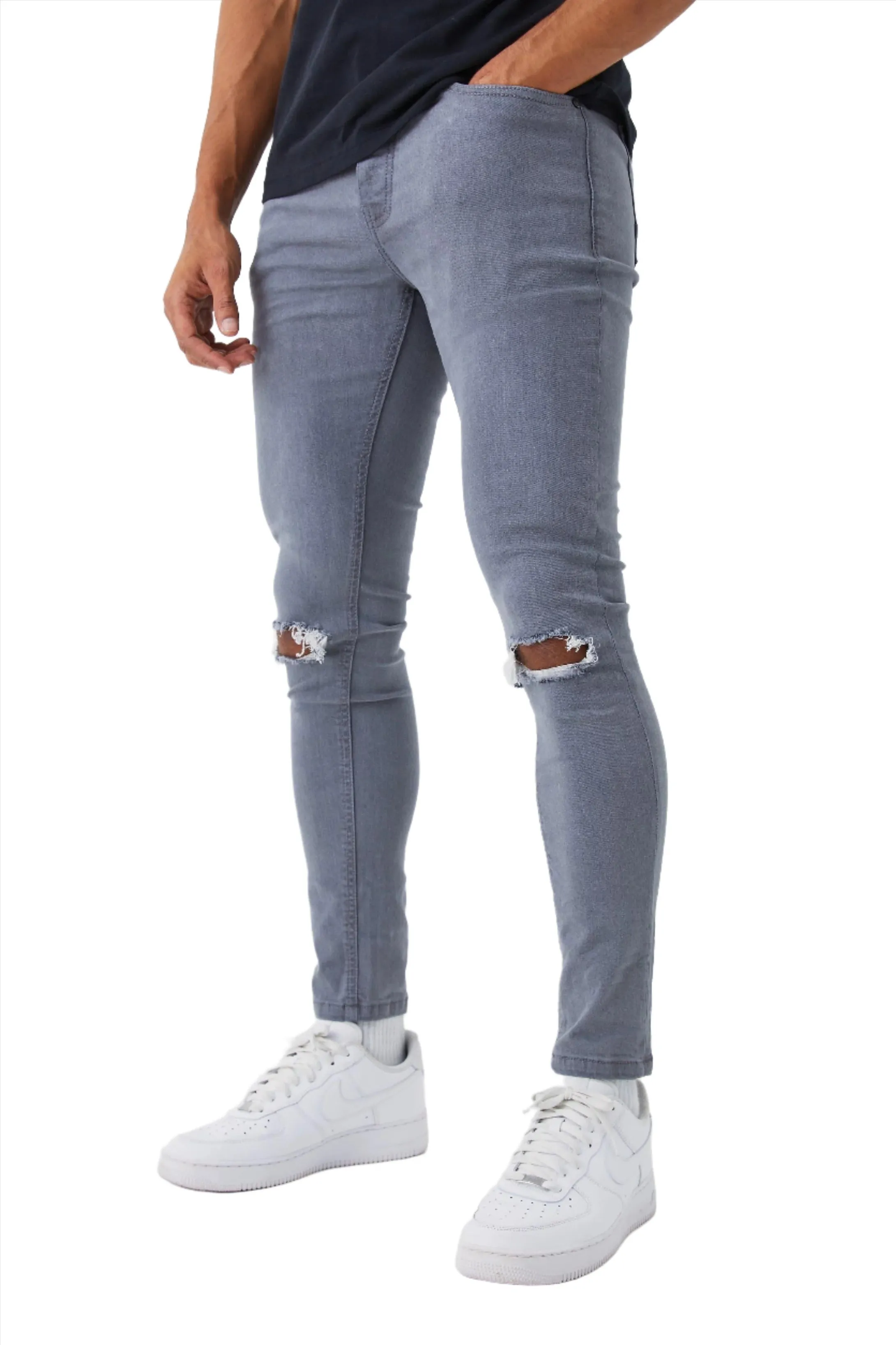 Super Skinny Ripped Knee Jeans - Grey