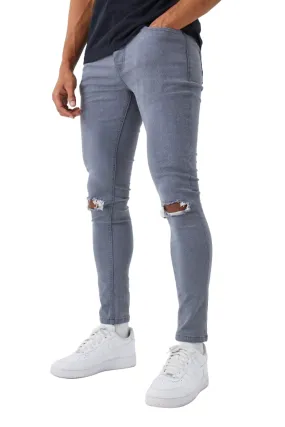 Super Skinny Ripped Knee Jeans - Grey