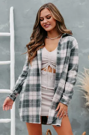 Talk To Me Nice Plaid Flannel Button-Front Shacket (Pink)