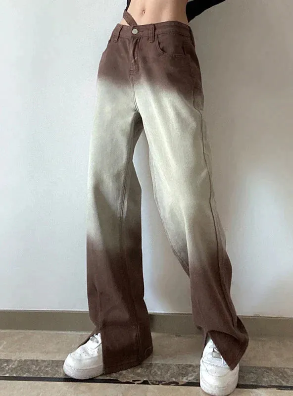 TastyHottie - TIE-DYED GRADIENT SPLIT HIGH WAIST JEANS