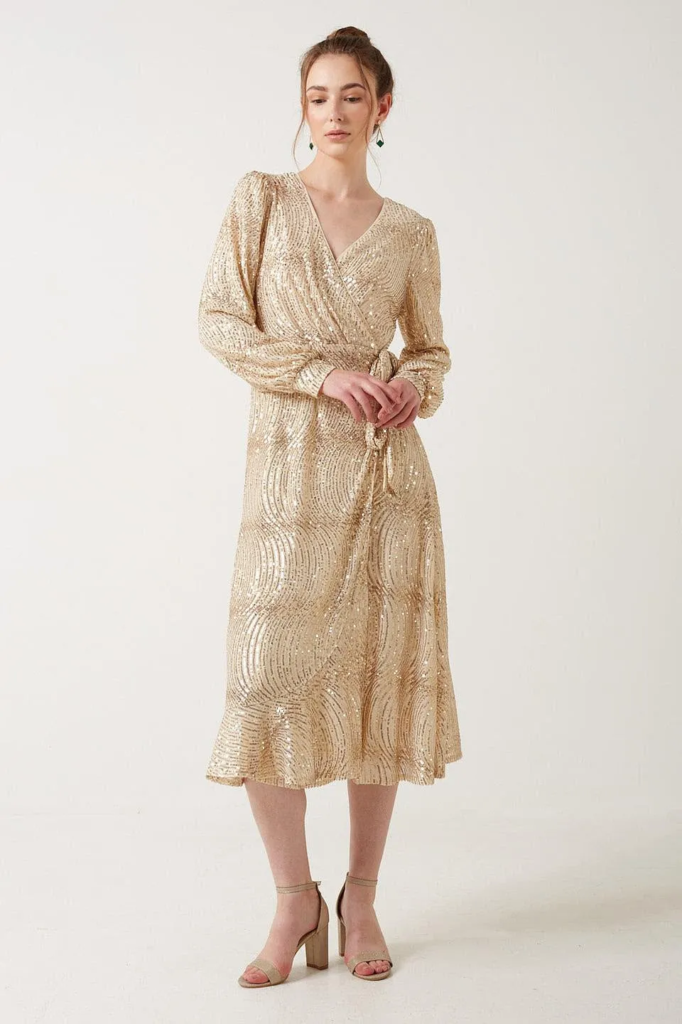Terry Champagne Sequin Midi Dress
