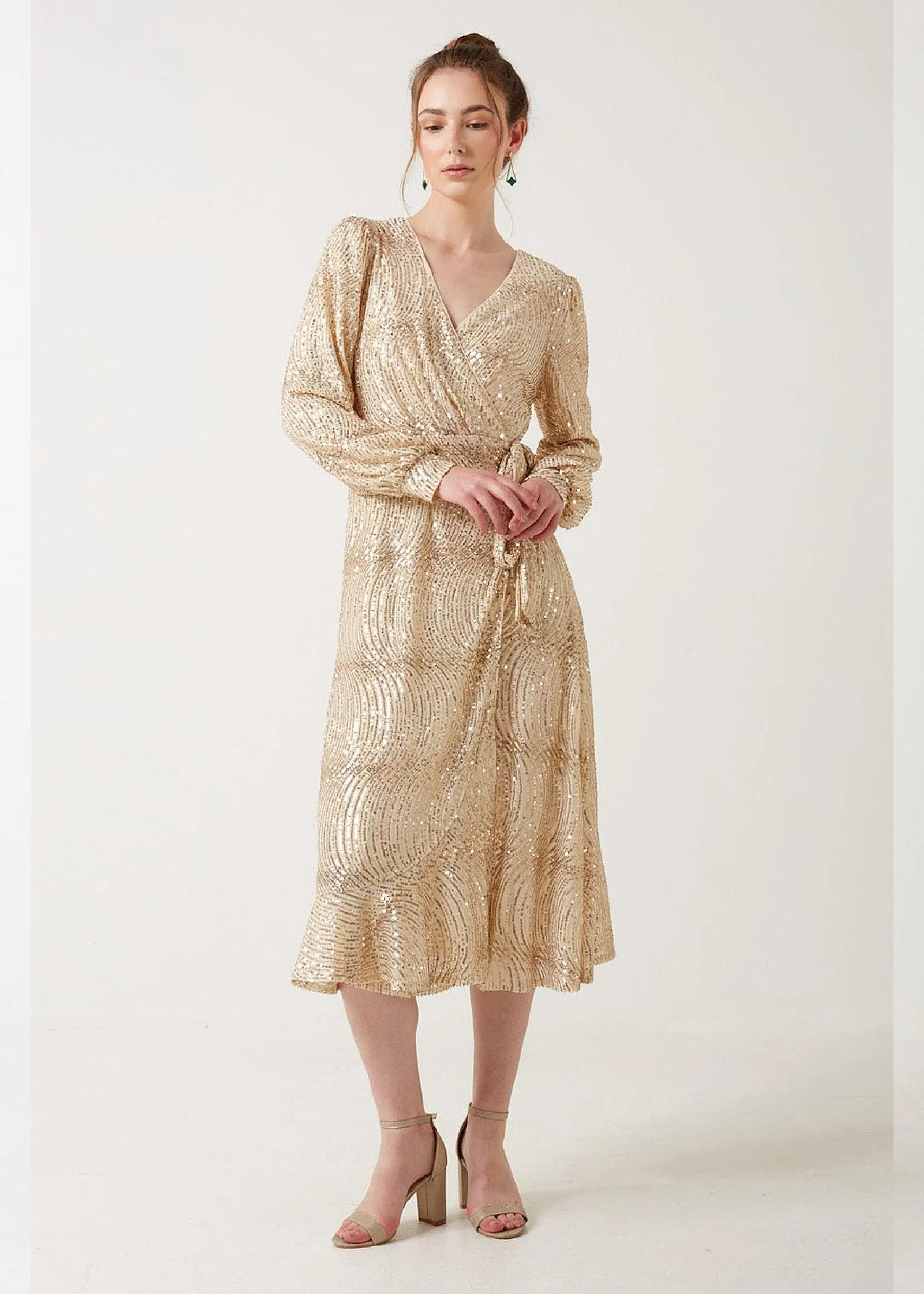Terry Champagne Sequin Midi Dress