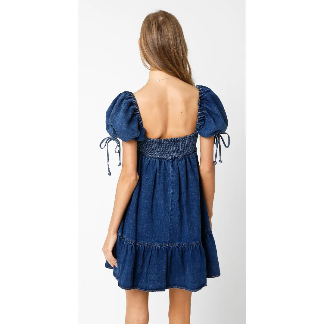 The Dolly Denim Puff Sleeve Babydoll Mini Dress