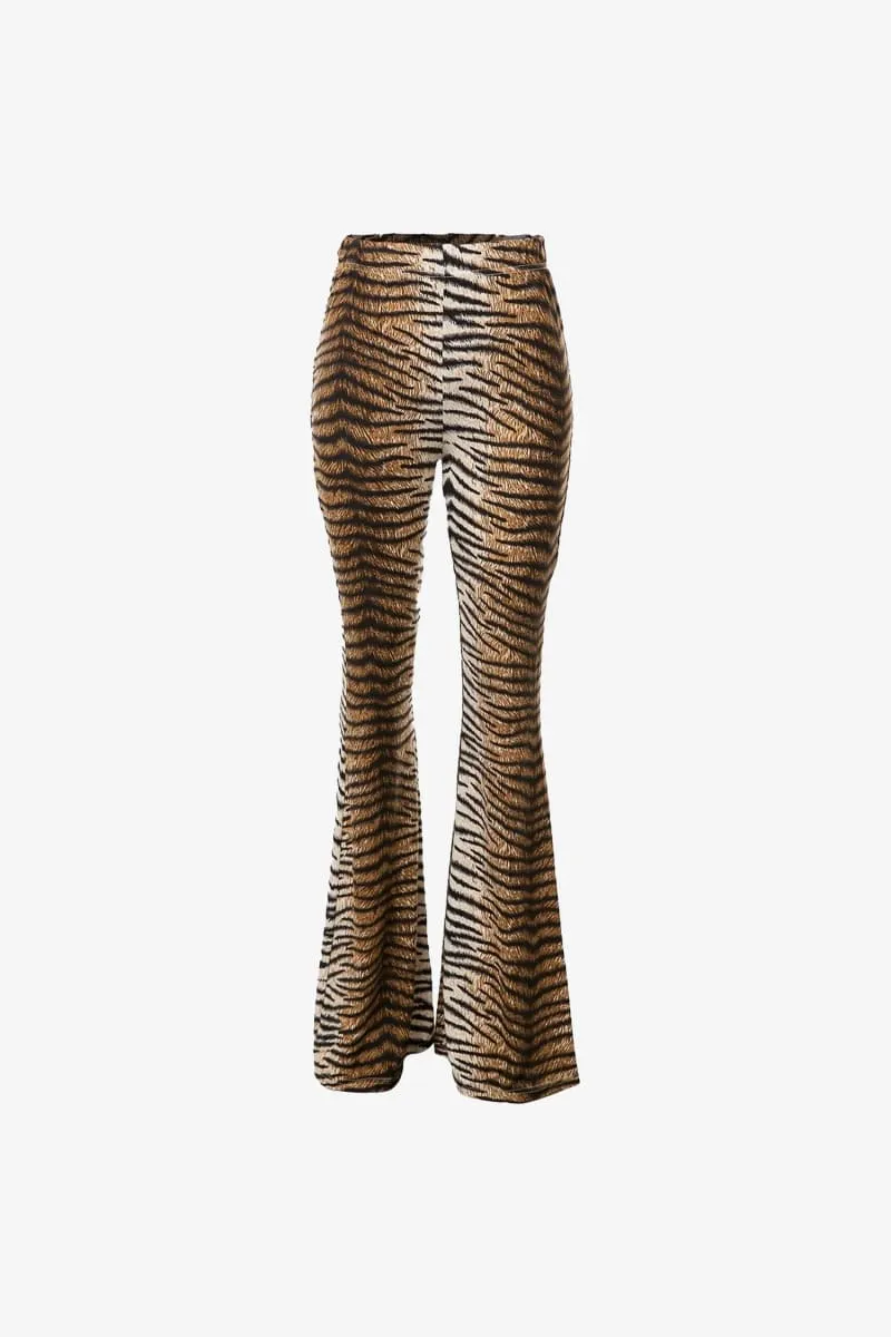 Tiger Print High Waisted Flare Pants