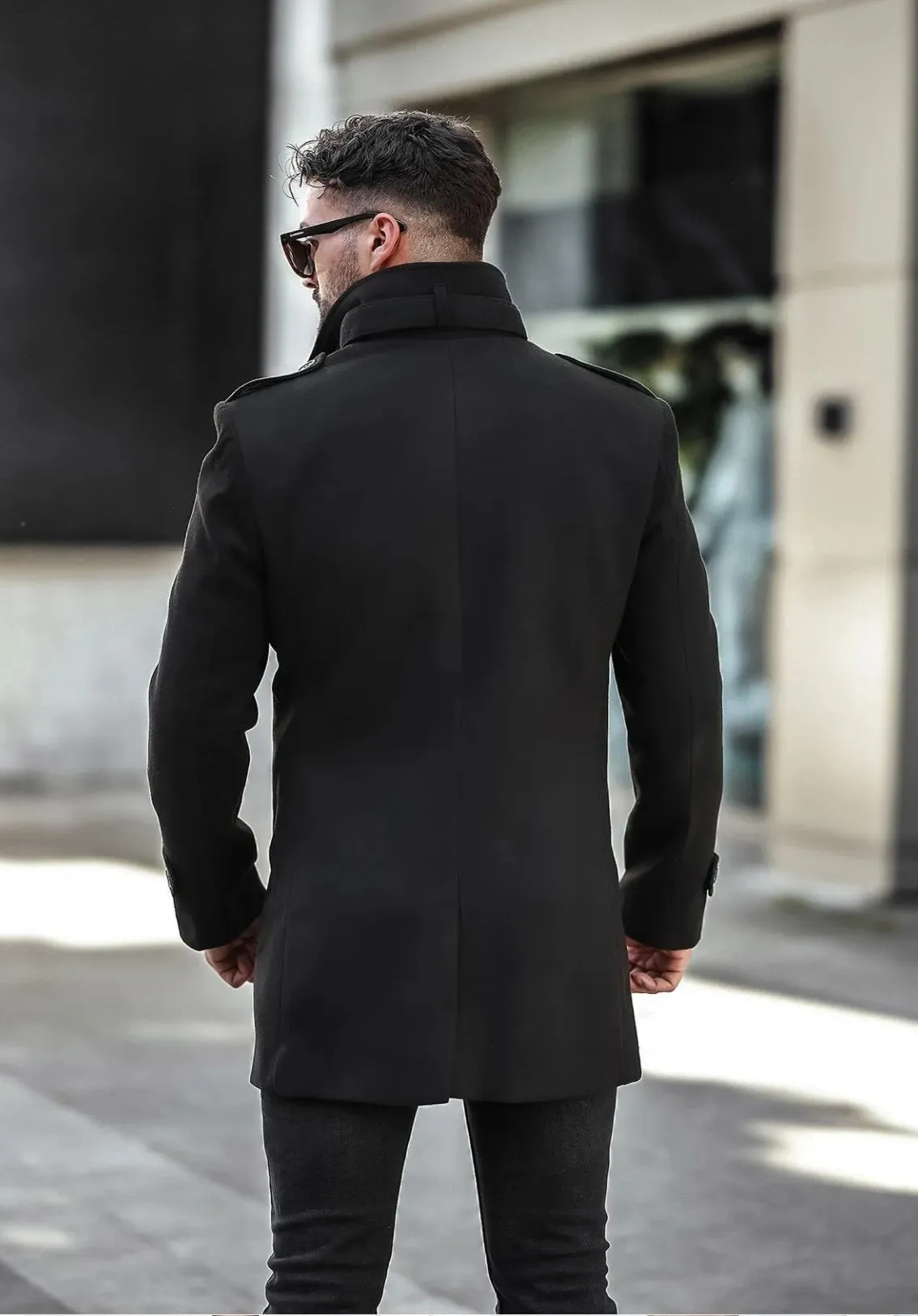 [Tommy] Black Single-Breasted Pea Coat 100% Wool