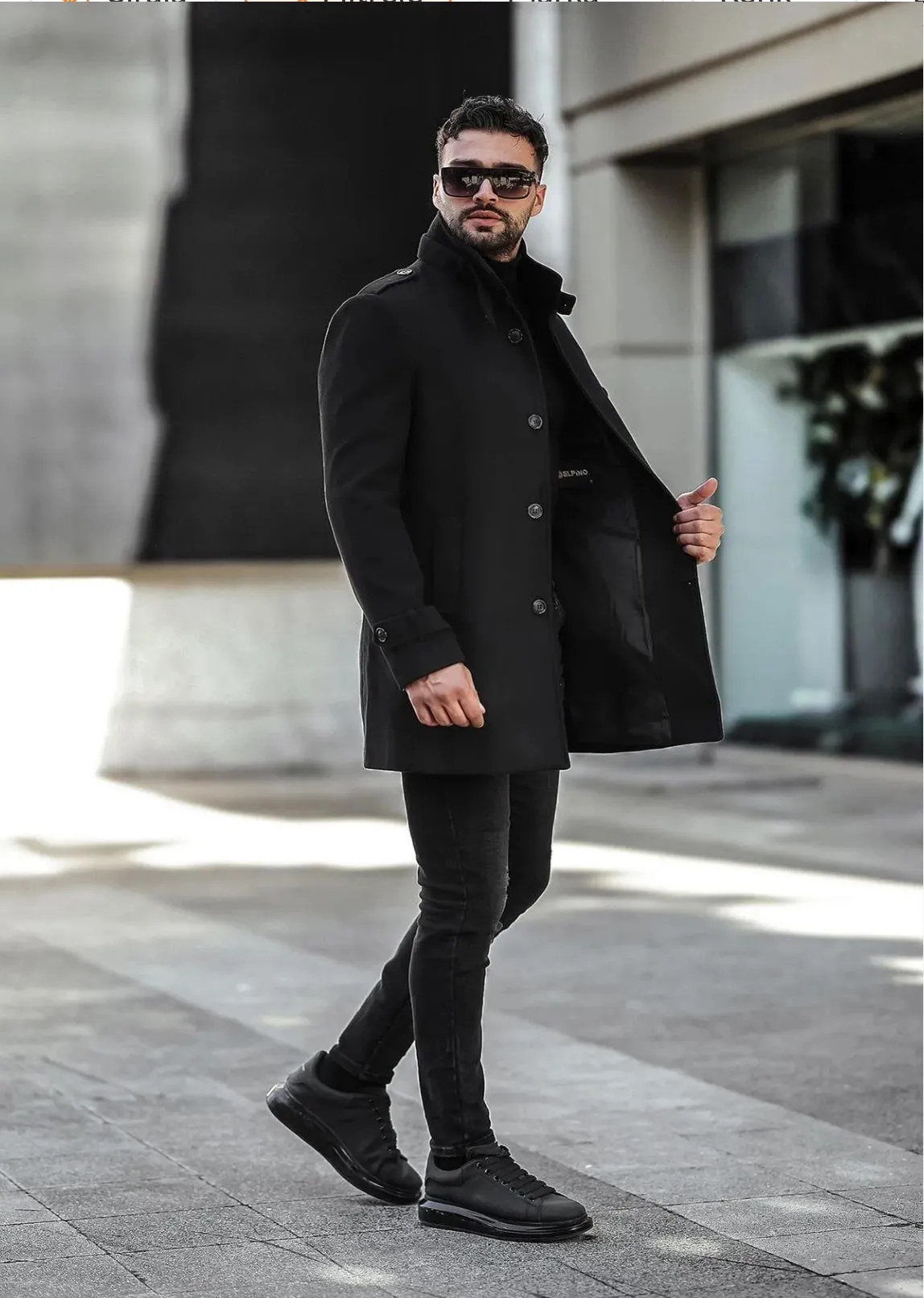 [Tommy] Black Single-Breasted Pea Coat 100% Wool