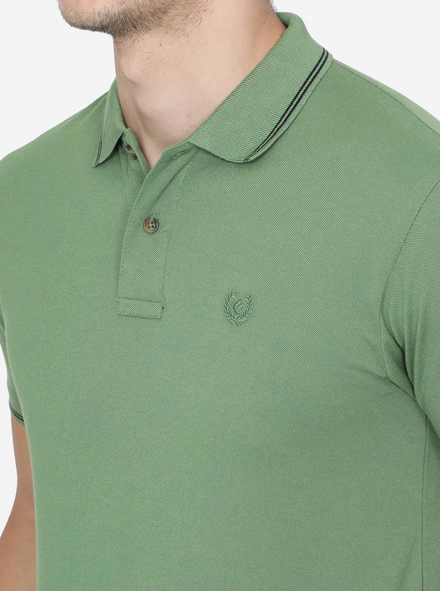 Turf Green Solid Slim Fit Polo T-Shirt | Greenfibre