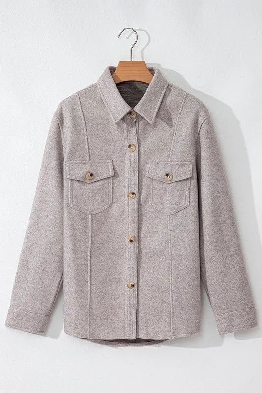 Turn Down Collar Button Down Shacket