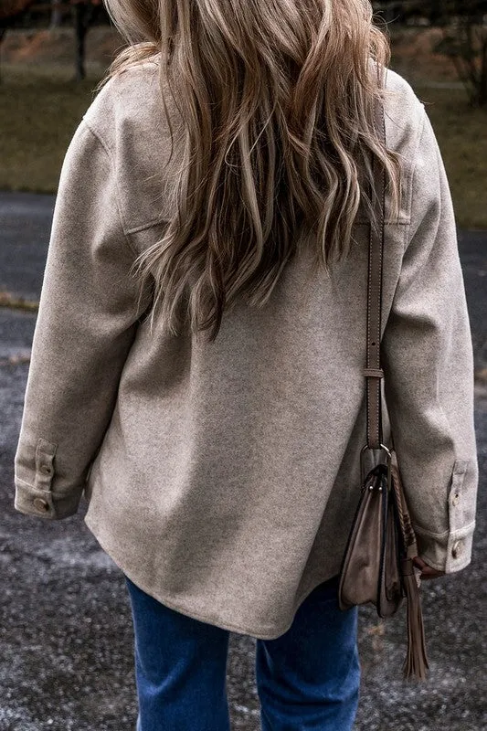 Turn Down Collar Button Down Shacket