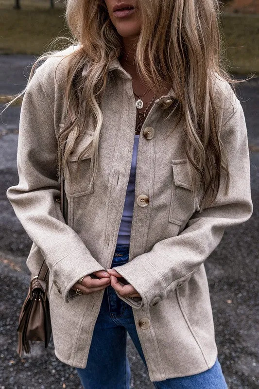 Turn Down Collar Button Down Shacket