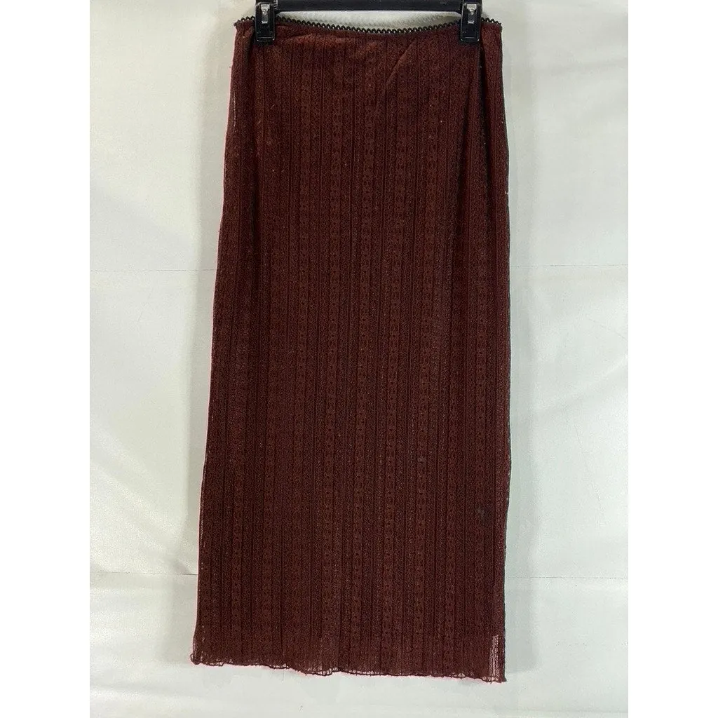 URBAN OUTFITTERS Women's Brown Claire Lacey Pull-On Lightweight Midi Skirt SZ M