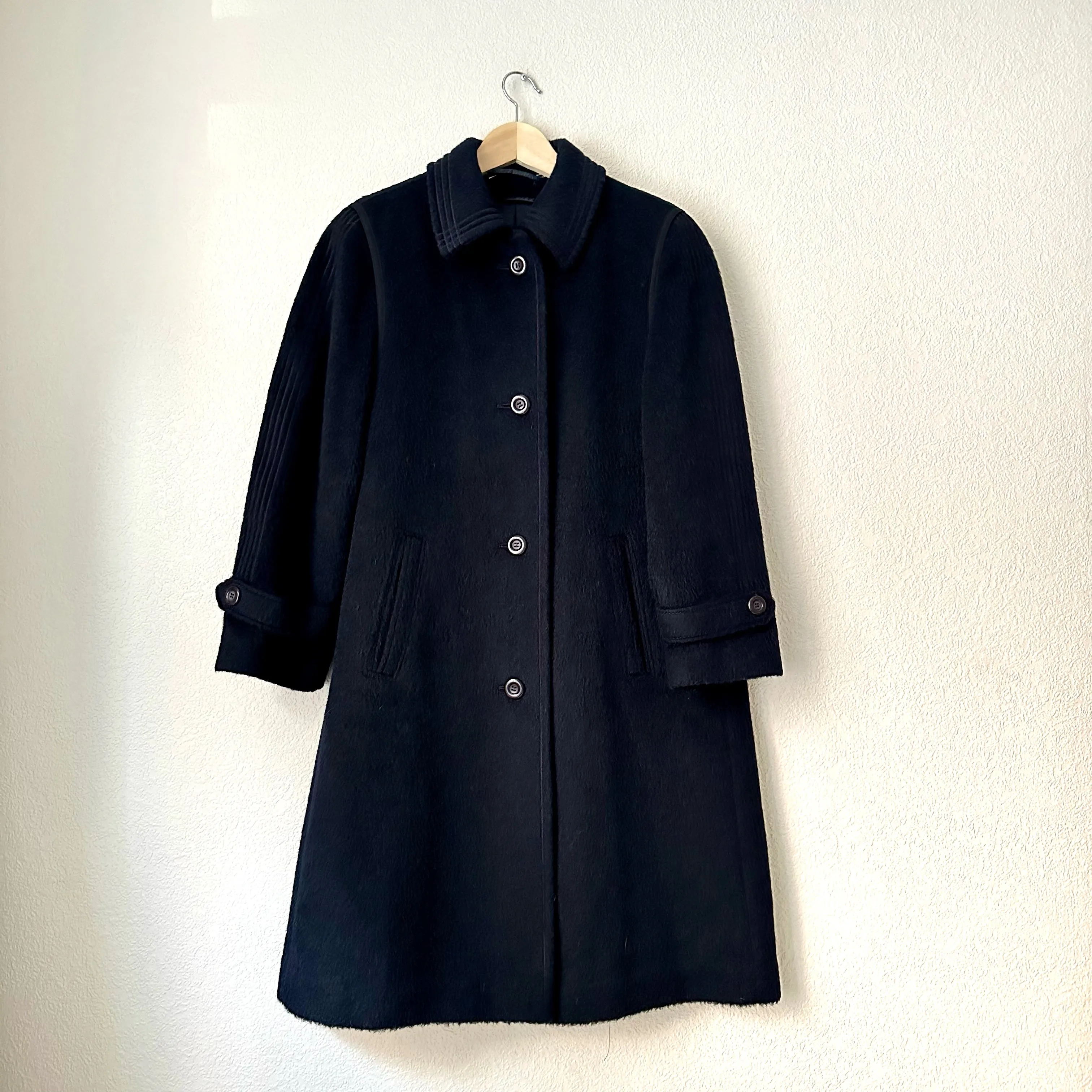 Vintage Alpaca Merino Wool Coat - Dark Blue - size M