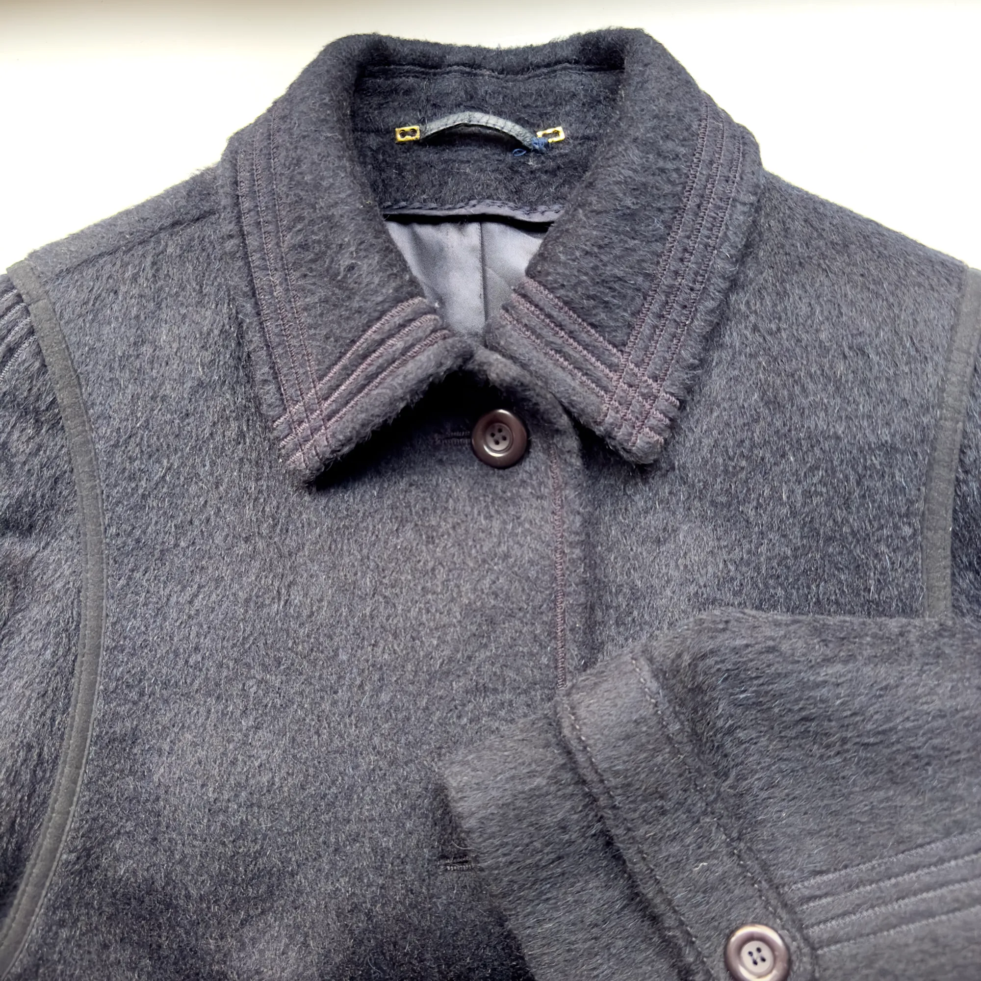 Vintage Alpaca Merino Wool Coat - Dark Blue - size M