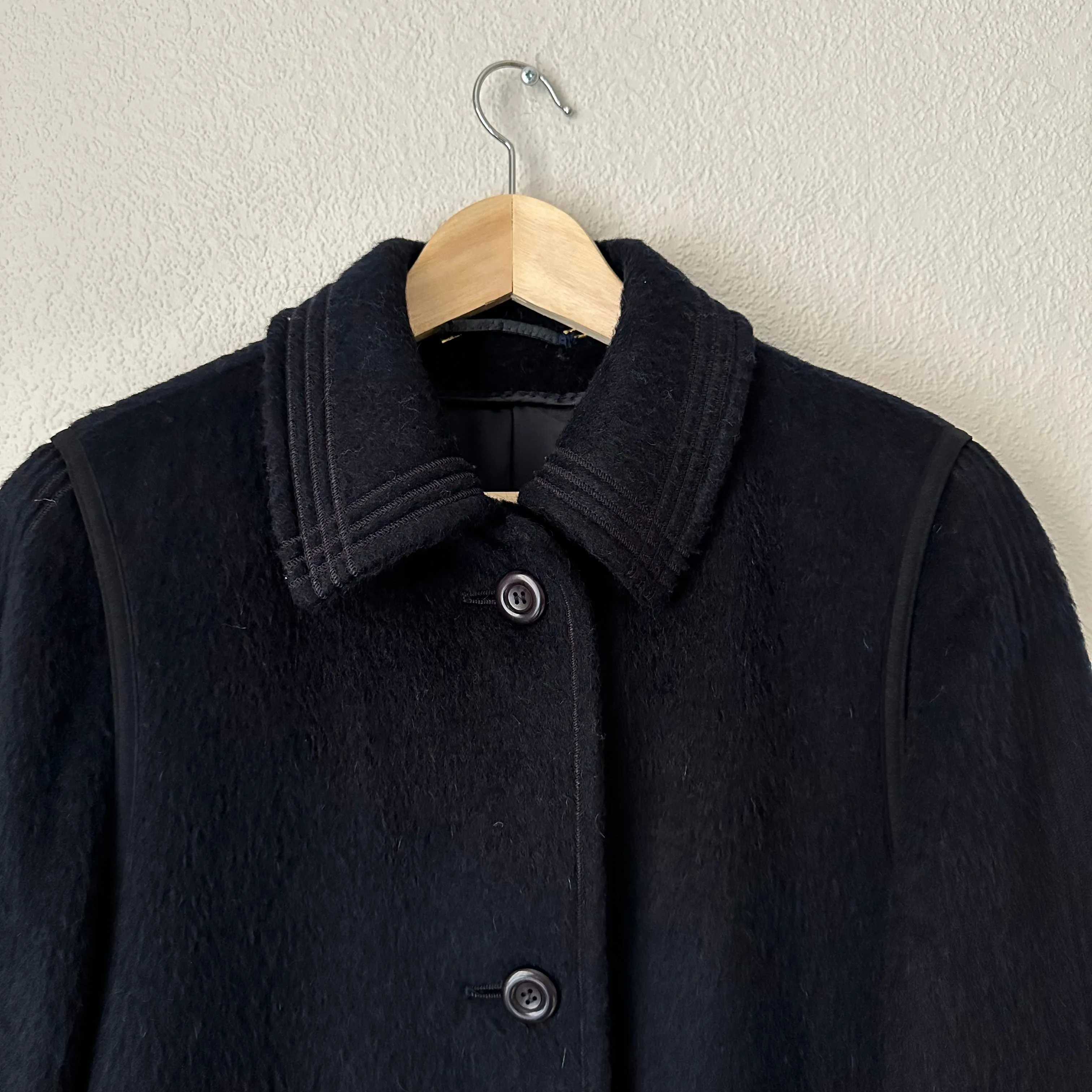 Vintage Alpaca Merino Wool Coat - Dark Blue - size M