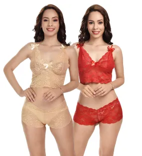 Viral Girl's Women's Babydoll Lingerie Set For Honeymoon For Women's Thongs (Red::yellow_Free Size) (pack Of 2)