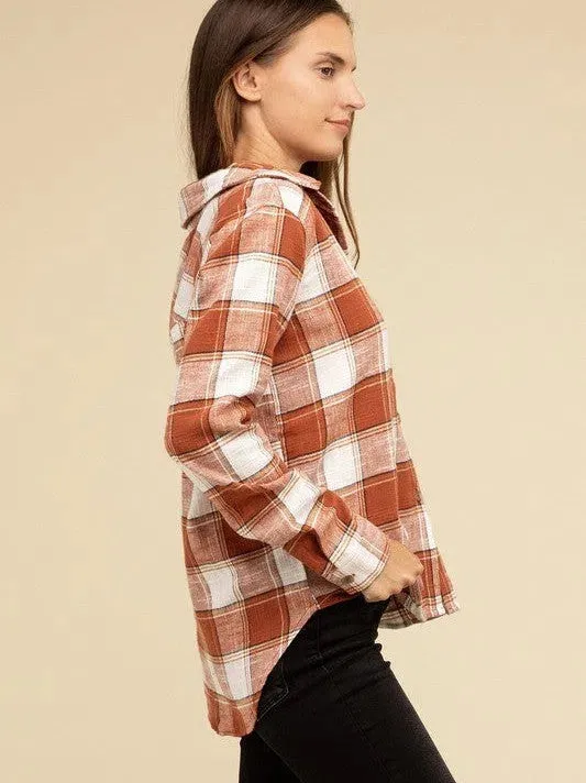 Wardrobe Essential Plaid Shacket With Front Pocket